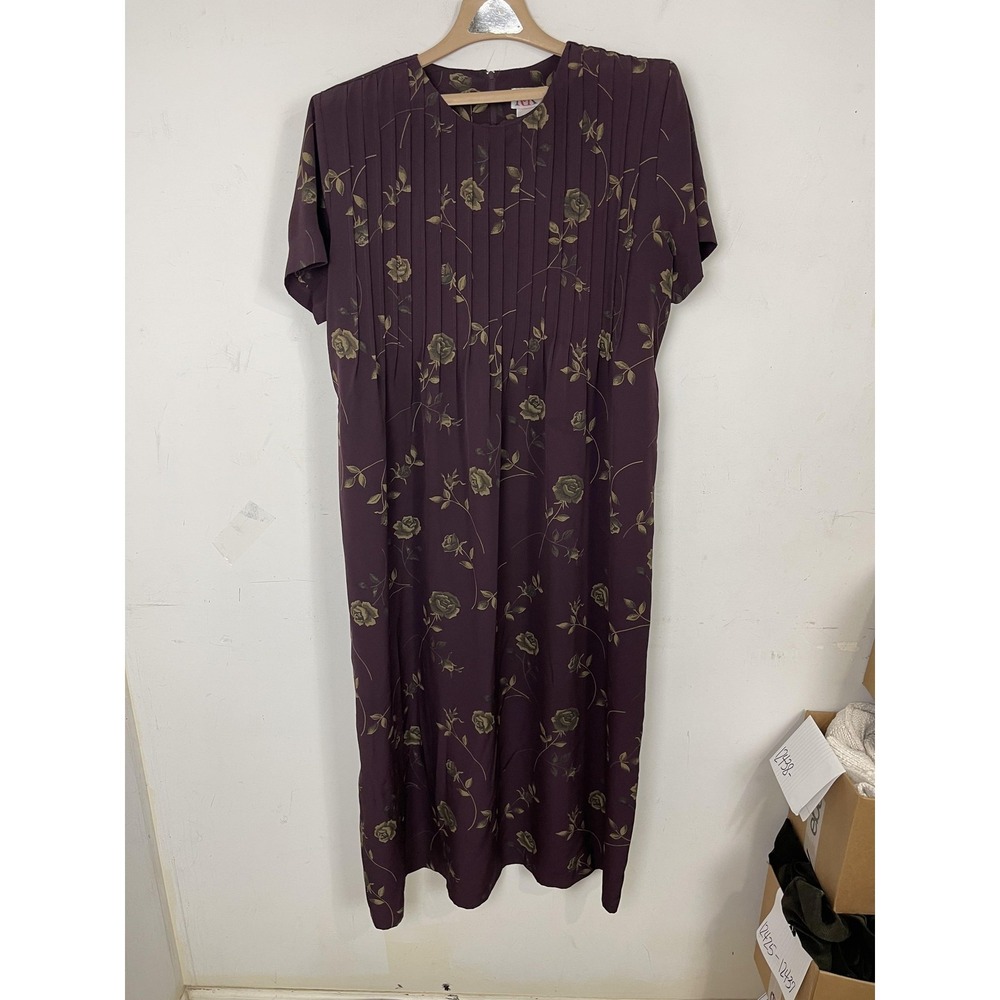 R&K Original Dress Womens 16 Dark Floral Cottage Romantic Phoebe Friends Purple